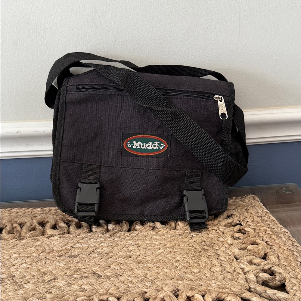 Mudd Black Messenger Bag with Buckle Straps